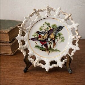 Decorative Porcelain Bird Plate with Gold Trim